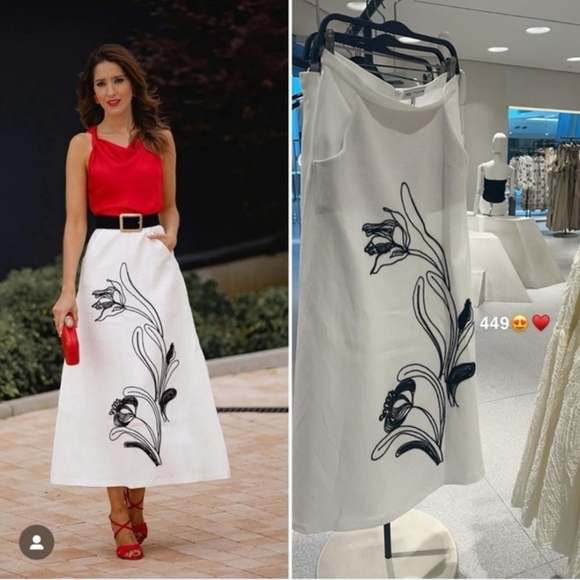 NWOT Zara $109 Collection Linen Skirt Contrast Embroidery White. Size L - Picture 3 of 11